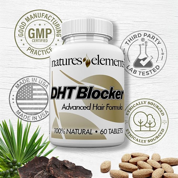 Natures Elements DHT Blocker – Herbal Formula with Saw Palmetto, Fo-Ti & Beta-Sitosterol – Supports Hair Regrowth & Gray Hair Reversal – Non-GMO, Vegetarian - 60 Tablets - Pack of 3