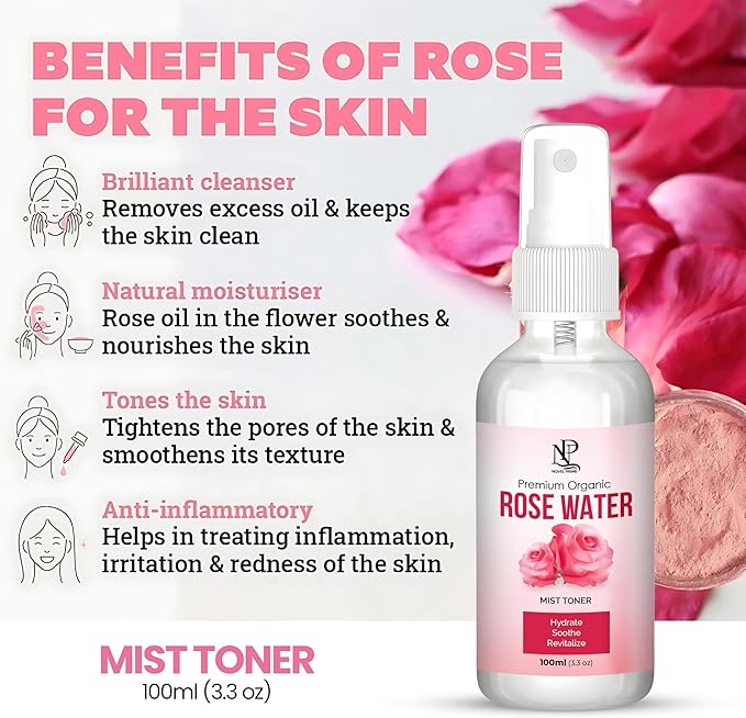 Rose Water 100ml, Refreshing Facial Mist for All Glowing Skin and Hair Types (Pack of 1)