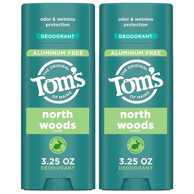 Tom's of Maine North Woods Aluminum Free Natural Deodorant For Women & Men | Goes on Clear | Odor & Wetness Protection | Naturally Derived and Moisture-Locking Ingredients | 3.25 oz (2 Pack)