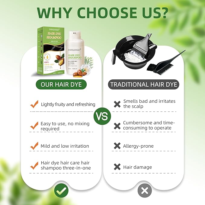 Hair Dye Shampoo 3 in 1 for Gray Hair Coverage, Argan nut Natural Shampoo Hair Dye for Women & Men/Ammonia-Free 500ml(Brown)