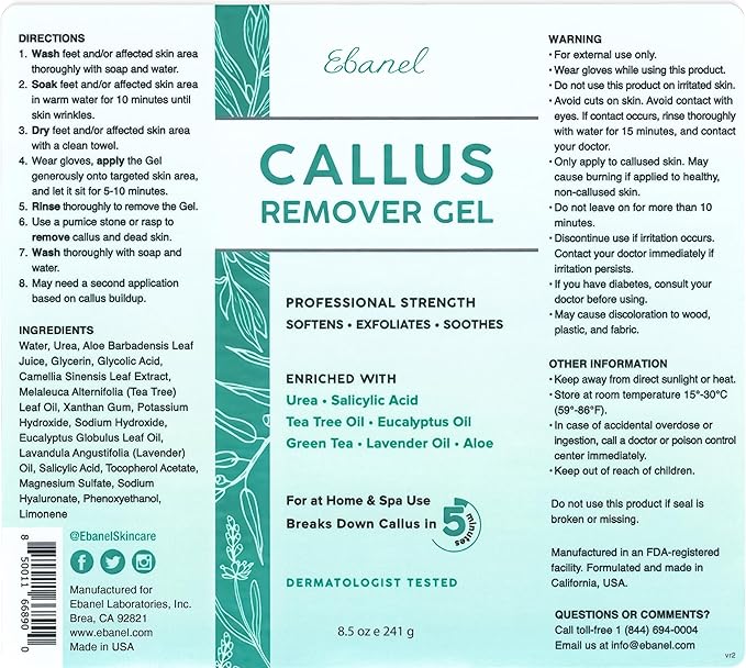 Ebanel Professional Callus Remover for Feet with 20% Urea, Epsom Salt, Heel Toe Foot Callus Remover Gel Peel Exfoliator Dead Skin Removal for Feet, Cracked Heel Repair
