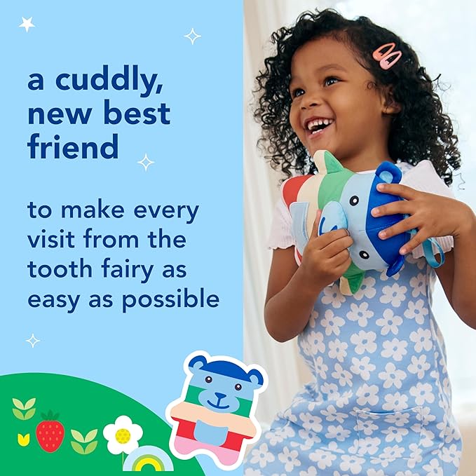 hello Tooth Fairy Kit with Tooth Fairy Door Hanger and Teddy Bear, Includes Full Size Fluoride Kids Strawberry Toothpaste and Kids Toothbrush, for Children Ages 3 and Up