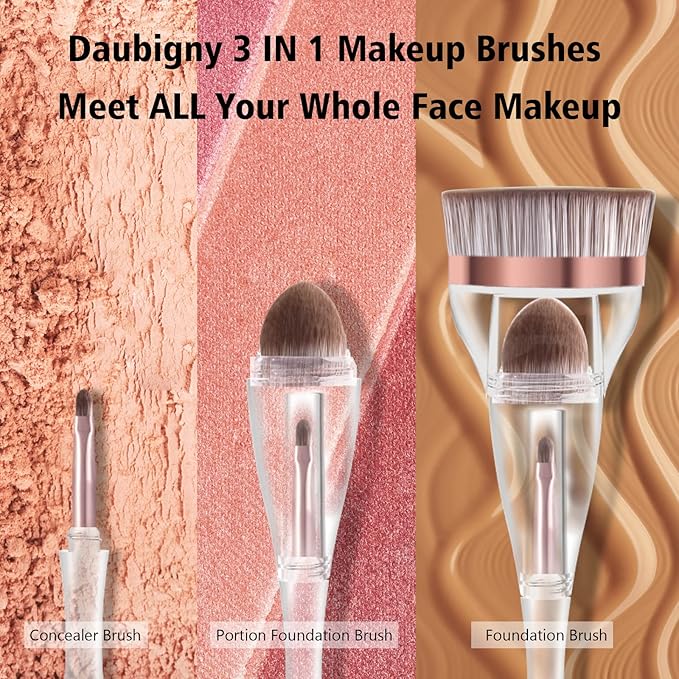 Makeup Brushes, Daubigny Perfect 3IN1 Makeup Brush for Face Blush Liquid Powder Foundation Brush for Blending Liquid, Cream or Flawless Powder Cosmetics with Great Gift Case