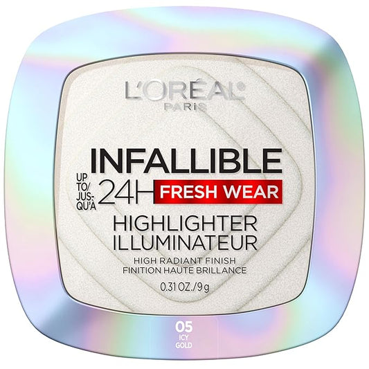 L'Oreal Paris Infallible Up to 24HR Highlighter, Longwear Powder Highlighter For All Day Glow, Icy Gold, 0.31 Oz