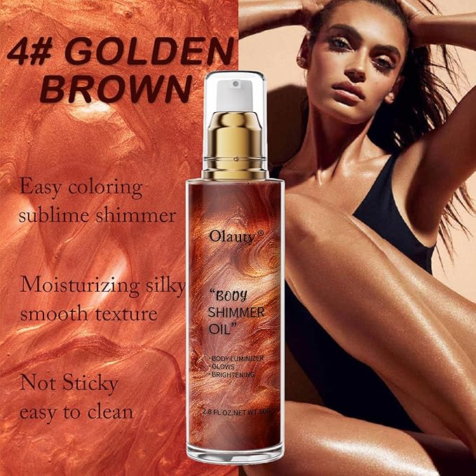 Shimmer Body Oil, Highlighter Makeup Smooth Glitter Glow Golden Brown)
