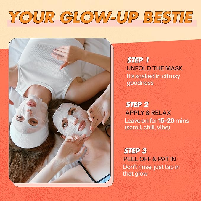 Vitamin C Face Mask – Dermatologist Tested, Anti-Aging, Korean Skin Care, Evens Tone Hydrates Revitalizes – Clean Beauty Vegan Sheet Mask for Dull Sensitive Skin – 5 Sheets