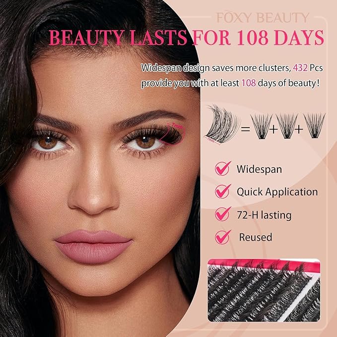 Diva Lash Clusters Kit - 432 Pieces Lash Clusters D Curl Lash Extension Kit Fluffy Lash Clusters Kit WideSpan Individual Lashes 12-20mm Eyelash Clusters, Eyelash Extension Kit With Bond and Seal