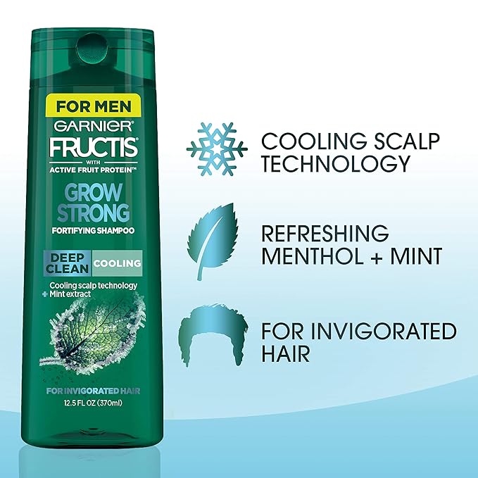 Garnier Hair Care Fructis Grow Strong Cooling Deep Clean Shampoo for Men for Invigorated Hair, 12.5 Fl Oz