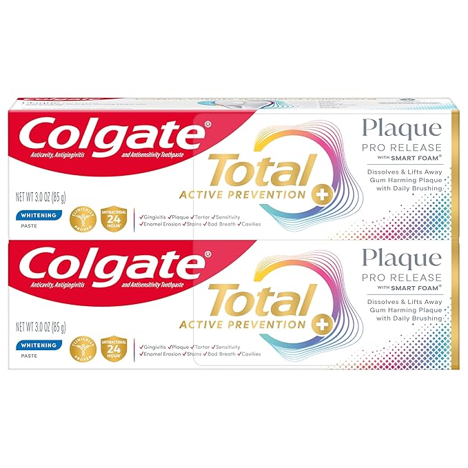 Colgate Total Plaque Pro Release Whitening Toothpaste, 2 Pack, 3.0 Oz Tubes