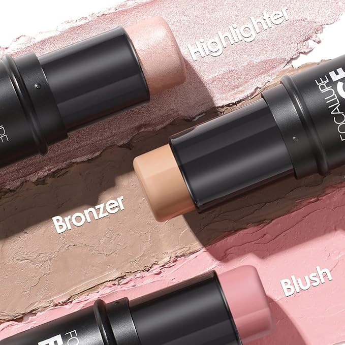 FOCALLURE 3 Pcs Cream Contour Sticks,Shades with Highlighter Finishing Makeup,FAIR