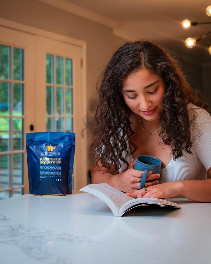 Willamette Peppermint Tea, Organic Loose Leaf Mint Herbal Tea – Soothing, Caffeine-Free – Refreshing Hot or Iced – 4 oz Resealable Bag (Makes 50 Cups) – The Elegant Elephant