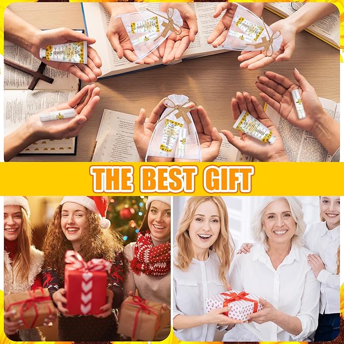 144 Pcs Christian Lip Balm Hand Cream Set Party Favors, Include 36 Bible Lip Balm 36 Moisturizing Hand Cream 36 Bags 36 Cards and Ropes for Accessories Gifts (Biblical, Sunflower)