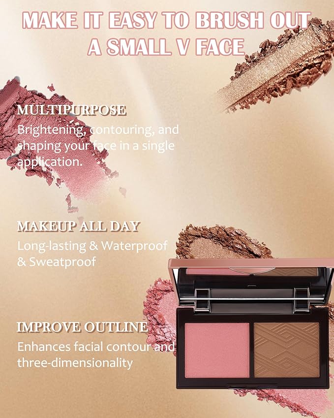 Face Bronzer Contour Blush Powder Palette-2 in 1 Cruelty-Free Buildable Facial Cheek Shimmer Blusher Contour Bronzing Pressed Powder,Blendable Makeup Palette,Thanksgiving Gift Set for Women-02