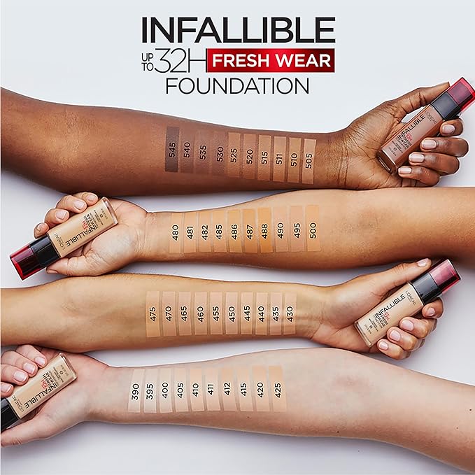 L'Oreal Paris Makeup Infallible Up to 32 Hour Fresh Wear Lightweight Foundation, 410 Ivory, 1 Fl Oz, Packaging May Vary