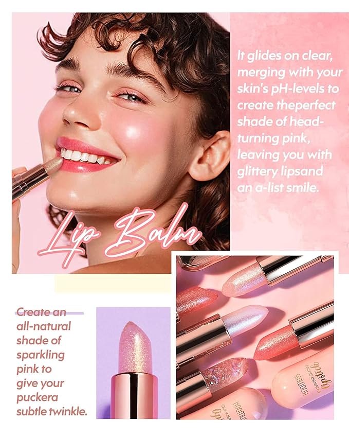 Tinted Lip Balm, Flower Lipstick Tinted Lip Gloss Long Lasting PH Lipstick, Color Changing Lipstick Natural Chapstick, Glitter Pink Shade Lipstick, Red Flower