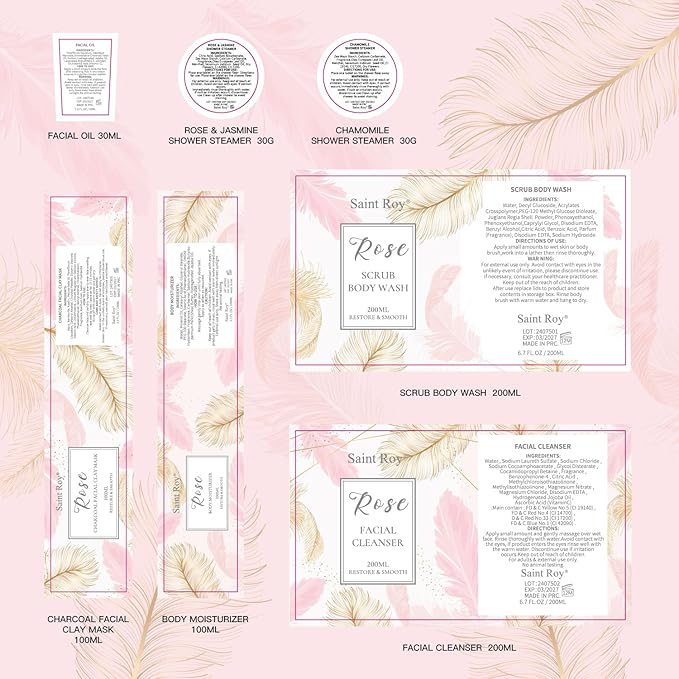 Spa Gifts for Women，10pcs Self Care Kit ROSE Scented with Facial Cleanser, Scrub Body Wash, Facial Clay Mask, Facial, Essential Oil, Birthday Gifts Skin Care Set, Mothers Day Gifts Ideas