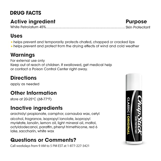 ChapStick Classic Original Lip Balm Tube, Blister