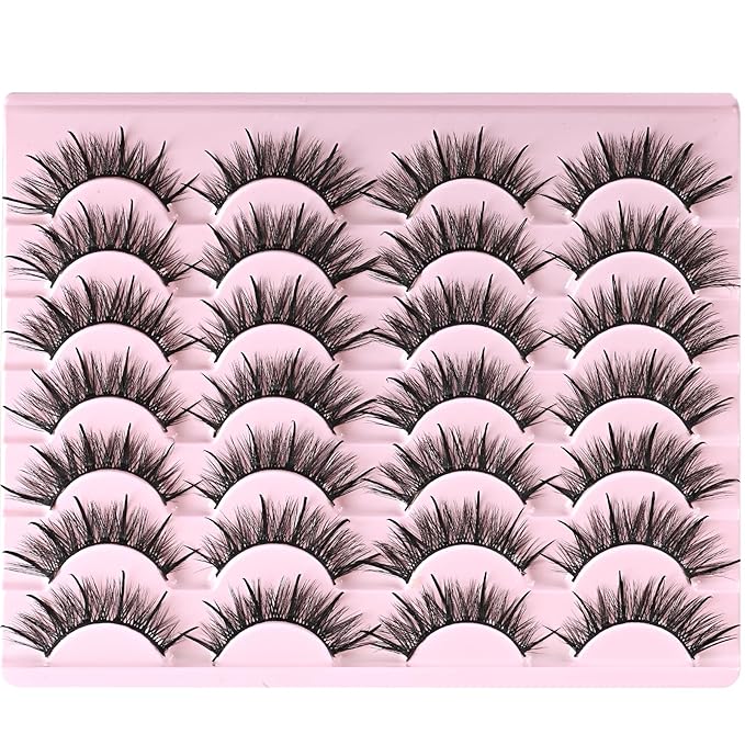 FARRED Wispy Lashes Hybrid Mink Eyelashes 14 Pairs Short Cat Eye Natural Fluffy False Eyelashes Faux Mink Strip Eye Lashes Pack for Daily Makeup (F17 | 8-16 mm)