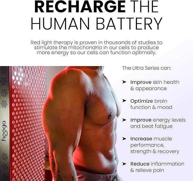 Hooga Red Light Therapy, Red Near Infrared LED Panel, 300 Quad Chip Flicker Free LEDs, Ultra Series, Clinical Grade Device for Energy, Pain, Skin, Recovery, Sleep, Performance. ULTRA1500.