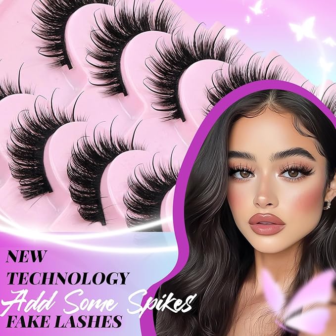 Losha Lashes Fluffy False Eyelashes 10 Pairs Spiky Cat Eye Lashes Kit with Lash Glue and Lash Tweezers 3D Volume Fake Eyelashes Soft Faux Mink Lashes Pack (Bold)