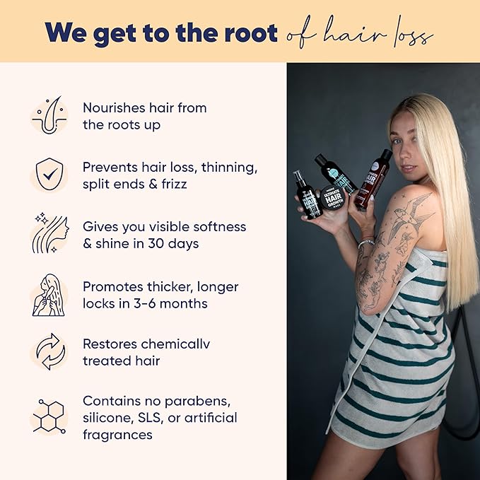 Moerie Mineral Shampoo and Conditioner Plus Hair Growth Spray Set – Ultimate Hair Care Pack – For Longer, Thicker, Fuller Hair - Volumizing Hair Care Products – Paraben & Silicone Free - 3 Products