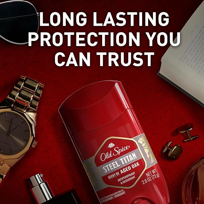 Old Spice Antiperspirant Deodorant for Men, 24/7 Sweat & Odor Protection, 24/7 Lasting Freshness, Invisible Solid, Steel Titan with Aged Oak Scent, 2.6 oz (Pack of 6)