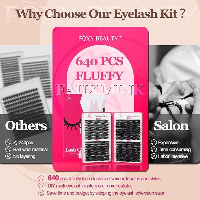 Lash Clusters 640PCS - Natural Fluffy Lash Clusters 40D+60D+80D+100D Fluffy Wispy Lash Clusters D Curl Lash Extension 11-18MM Individual Lash Clusters Cluster Eyelash Extensions for Beginners