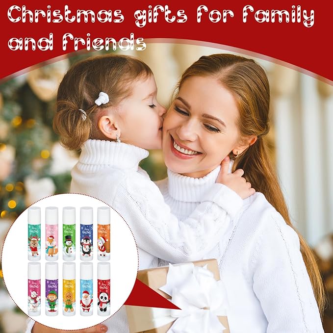 50 Pcs Cute Christmas Lip Balms Gifts Bulk Christmas Stocking Stuffers Holiday Treat Gifts Goodie Christmas Party Supplies for Girls Kids Women Men