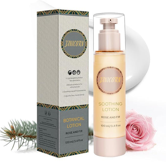 Rose & Fir Botanical Lotion – Lightweight Hydrating Lotion for Body & Massage, Forest Rose & Evergreen Aroma, Gentle Warming Care for Winter Self-Care & Holiday Gifting, 3.4 fl oz / 100 ml