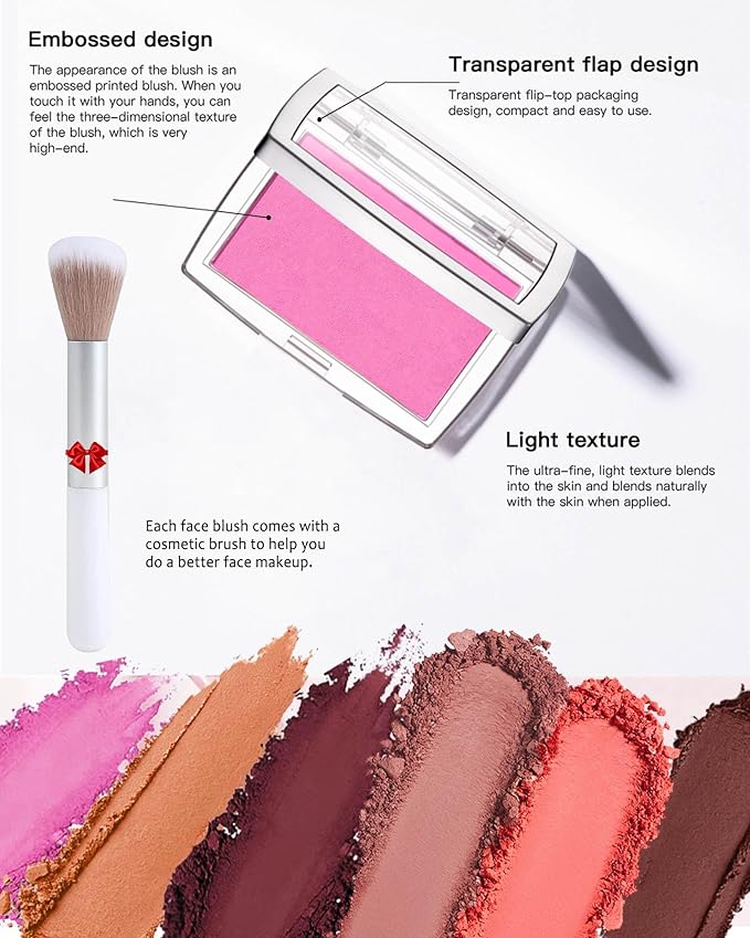 Powder Blush Palette, Matte Powder Makeup Blush for Cheeks, Natural Glow Face Blush Contour Palette, Lightweight, Smooth, Highly Pigmented Buildable Color, Long-lasting All-Day Face Enhancing-Mahogany