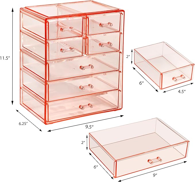 Sorbus Acrylic Makeup Organizer - Organization and Storage Case for Cosmetics Make Up & Jewelry - Big Clear Makeup Organizer for Vanity, Bathroom, College Dorm, Closet, Desk (3 Large, 4 Small Drawers)