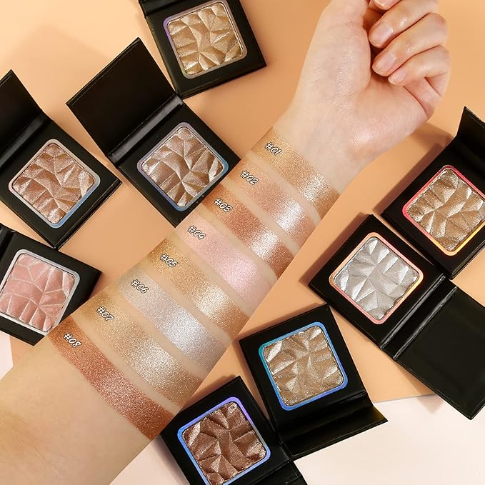 Shimmer Highlighter Palette Brown Color for Black Women,Highlight Makeup for Face/Body,Long Lasting Glow Illuminate Powder for Medium Skin,Highlighting Contour Palettes,Cruelty-Free