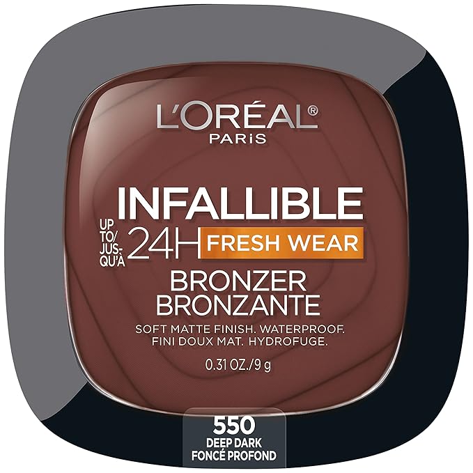 L'Oreal Paris Infallible Up to 24H Fresh Wear Soft Matte Longwear Bronzer. Waterproof, heatproof, Transfer, humidity and sweatproof, Deep Dark, 0.31 oz