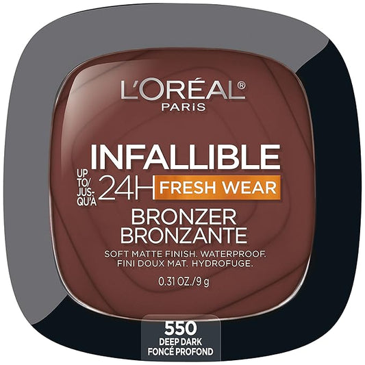 L'Oreal Paris Infallible Up to 24H Fresh Wear Soft Matte Longwear Bronzer. Waterproof, heatproof, Transfer, humidity and sweatproof, Deep Dark, 0.31 oz