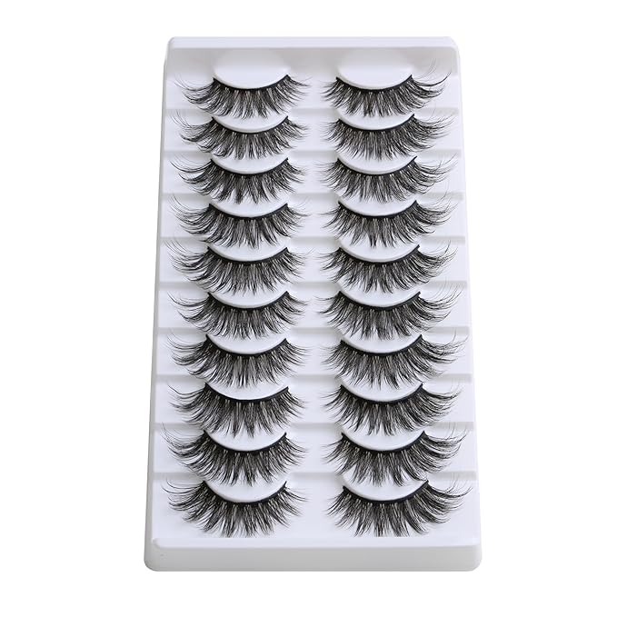 SUNWELL False Eyelashes 16mm Mink Lashes Cat Eye Faux Mink Lashes 8D Fluffy Strip Lashes Soft Wispy Luxury Volume Fake Eyelashes 10 Pairs Pack