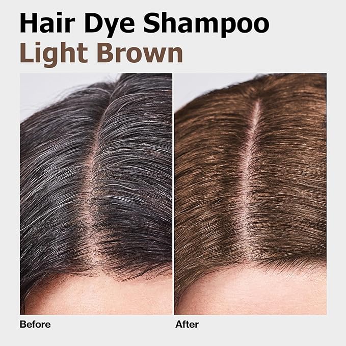 Hair Dye Shampoo, Gray Hair Coverage Dye Shampoo, Hair Color Shampoo for All Hair Types, Champu Para Canas, Suitable for Home and Salon (Light Brown)