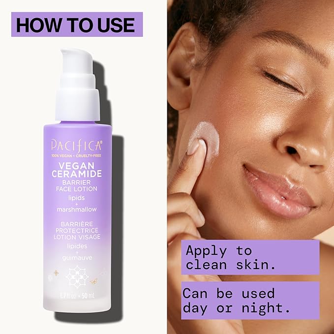 Pacifica Face Moisturizer - Vegan Ceramide Barrier Repair Face Lotion, Hydrating, For Dry Skin, Dermatologist Tested, Safe for Sensitive Skin, Fragrance Free, Vegan + Cruelty Free