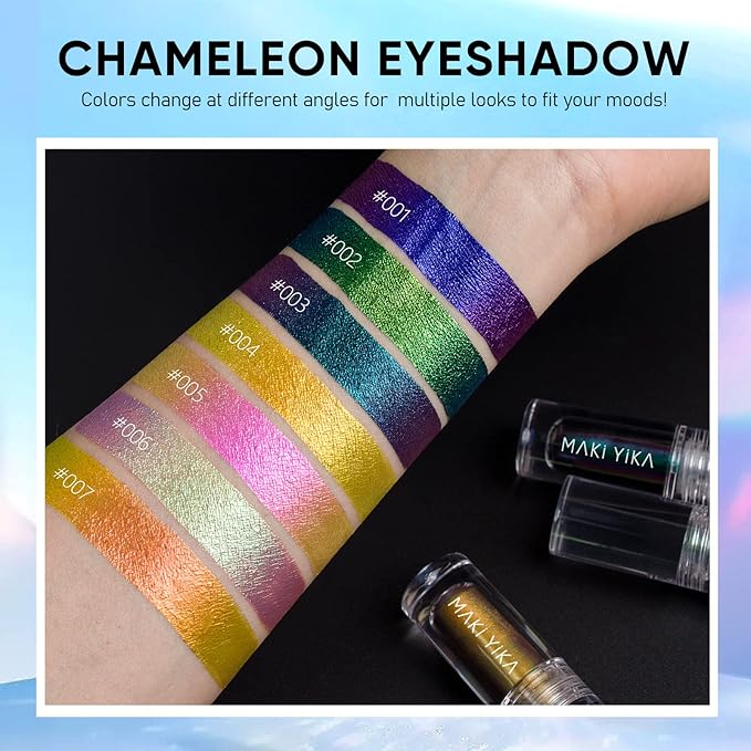 MAKI YIKA 5Pc Glitter Eyeshadow Liquid Multichrome Eyeshadows Long Lasting, Metallic Chameleon Eye Shadow Smudgeproof Holographic Eye Topper Glitters (#1+2+3+5+6)