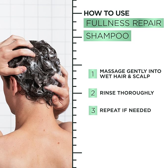 Garnier Fructis Hair Filler Fullness Repair Shampoo, Volumizing Shampoo with Polypeptides and Hair Repair Complex for Thin, Weak Split Ends, 10.1 Fl Oz