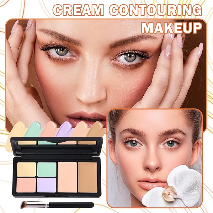 6 Colors Correcting Concealer Palette,Contouring Highlighting Concealer Palette Makeup Kit with Brush,Foundation Makeup Cream Contour Palette for Conceals Dark Circles,Blemish(01#)