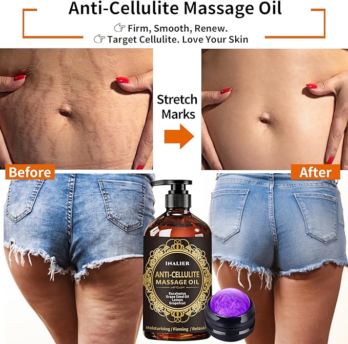 Body Massage Oil with Ball, 3 Pack Cellulite,Lymphatic Drainage-Ginger Oil Sore Muscle Arnica Oil & Lavender Oil