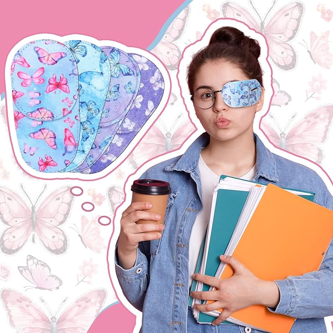 Newcotte 12 Pcs Eye Patch for Kids Girls Boys Reusable Eye Patch for Glasses over the Lens Colorful Eye Patch Toddler Eye Patch Adorable Kids Eye Patches Assorted Eye Patch Cover (Butterfly)
