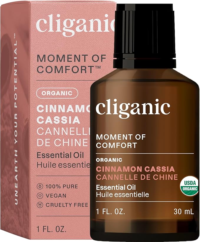 Cliganic Organic Cinnamon Cassia Essential Oil, 1oz - 100% Pure Natural Undiluted, for Aromatherapy | Non-GMO Verified (Packaging May Vary)