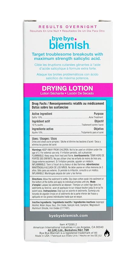 Bye Bye Blemish Acne Drying Lotion, Reduce Pimples Overnight 1oz, 1-Pack