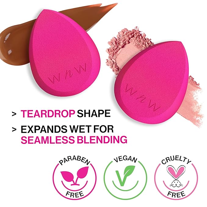 wet n wild Makeup Sponge - Low Product Absorption for Streak-Free Application, Effortless Blending Beauty for a Smooth Professional Looking Finish, Cruelty-Free & Vegan-Pink