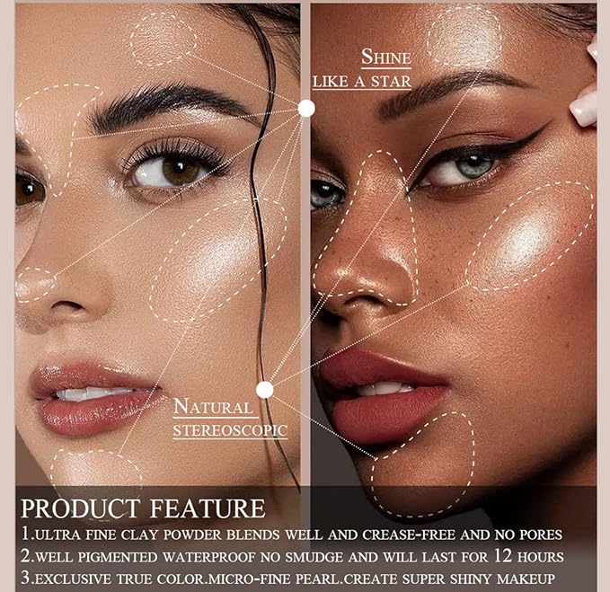 MAEPEOR Face Highlighter Palette 6 Colors Smooth Shimmer (Color 03)