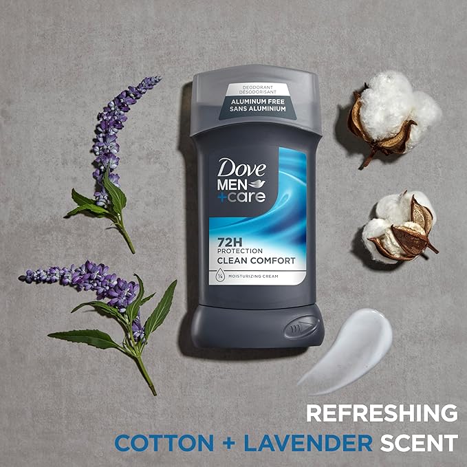 Dove Men+Care Deodorant Stick for Men Clean Comfort Pack of 2 Aluminum Free 72-Hour Odor Protection Mens Deodorant with 1/4 Moisturizing Cream 3 oz
