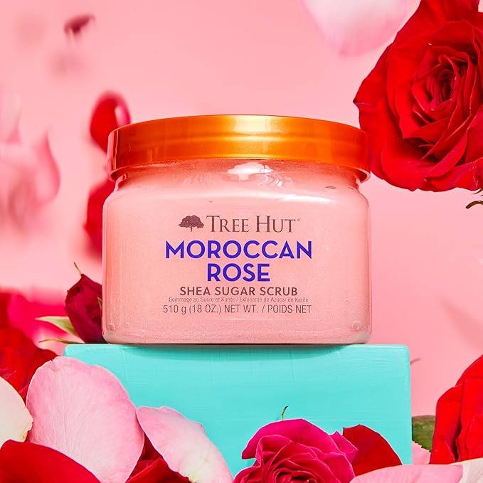 Tree Hut Shea Sugar Scrub - Moroccan Rose - 18 oz - Exfoliating Body Scrub for Smooth, Glowing Skin - Made with Real Sugar and Shea Butter