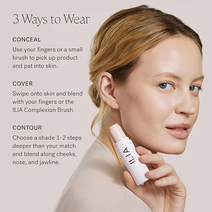 ILIA - Skin Rewind Complexion Stick - Foundation + Concealer + Skincare | Non-Toxic, Vegan, Cruelty-Free, Clean Makeup (28N - Mora, 0.35 oz | 10 g)