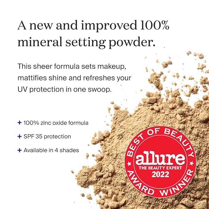 Supergoop! (Re) setting Mineral Powder, Medium - 0.15 oz - Makeup Setting Powder + Broad Spectrum SPF 35 PA+++ Sunscreen - With Ceramides, Olive Glycerides & Coated Silica Spheres